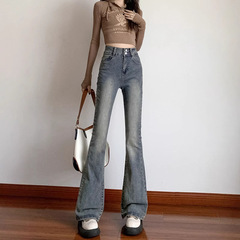 女性用ハイウエストマイクロフレアジーンズ2025春秋初春新作人気レトロスリム馬蹄フレアパンツ春秋