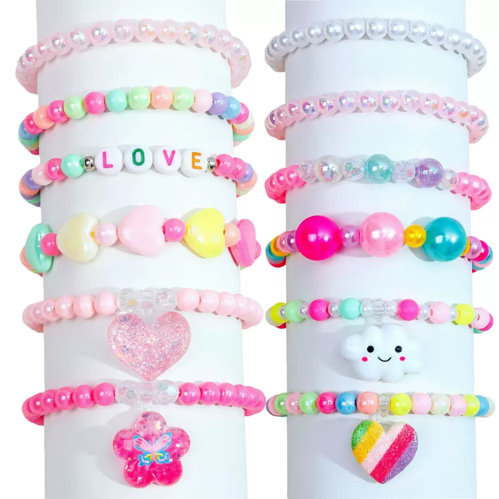 6条亚克力手工串珠彩色手链套装爱心云朵花朵吊坠儿童饰品手镯