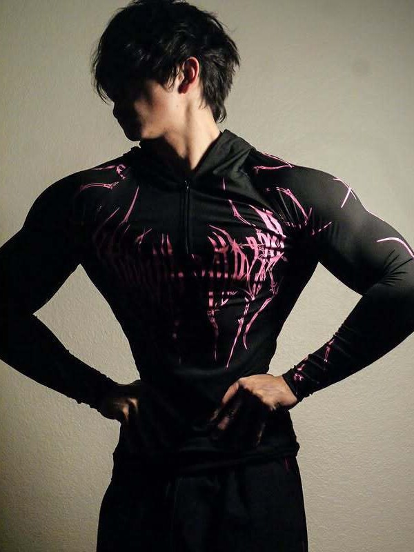 Breathedivinity毒液新梦魇男运动健身连帽衣半拉链速干弹力长袖|undefined