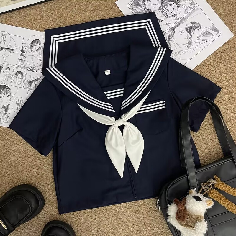 Jk制服ベースモデル改良白三本セーラー服合集長袖海軍襟学院風日系スーツ|undefined