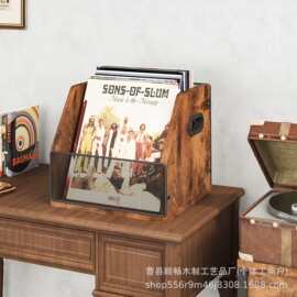 跨境黑胶唱片木质收纳盒家用桌面摆台式CD存储盒实木唱片储物盒