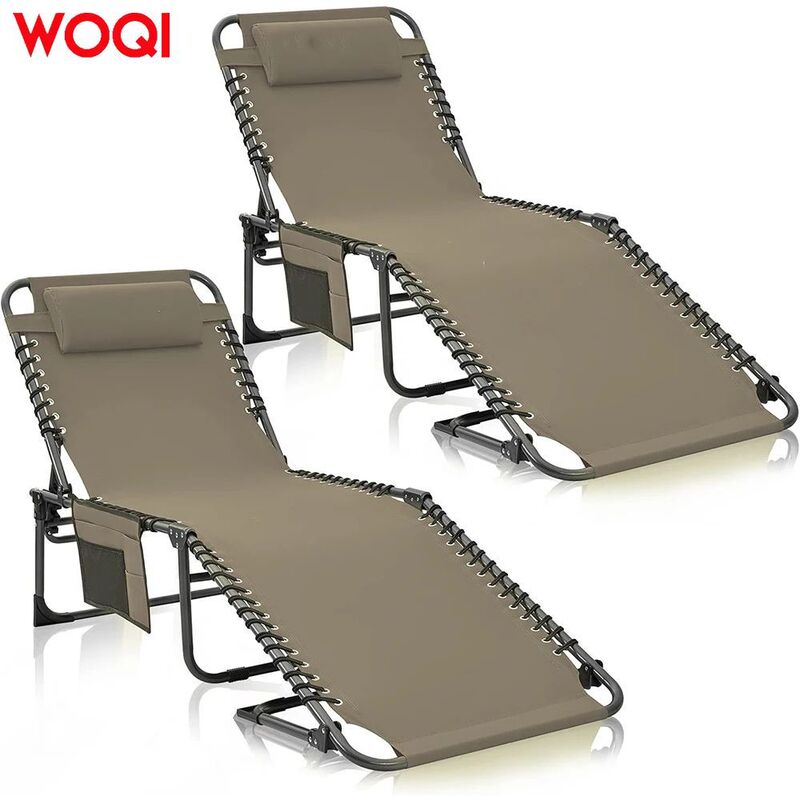 WOQI adjustable backrest folding leisure recliner with pillow suitable for outdoor courtyard camping WOQI adjustable backrest folding leisure recliner with pillow suitable for outdoor courtyard camping