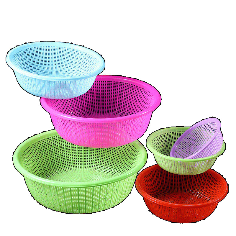 Cesta de drenaje de tamiz pequeño de plástico redondo, canasta redonda extra gruesa, canasta de cocina para lavar verduras, almacenamiento de filtro ocular denso de gran capacidad