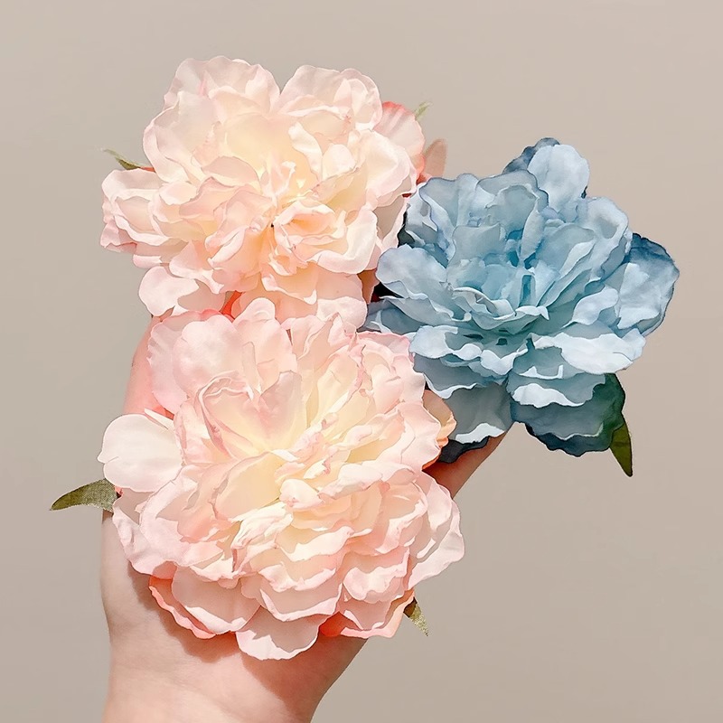 Color claro flor azul horquilla Mori sentido de alta gama Clip lateral flor atmósfera playa foto accesorios para el cabello tocado