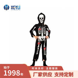 万圣节新发光死神骷髅连体衣鬼节霓虹骨架服装派对表演服