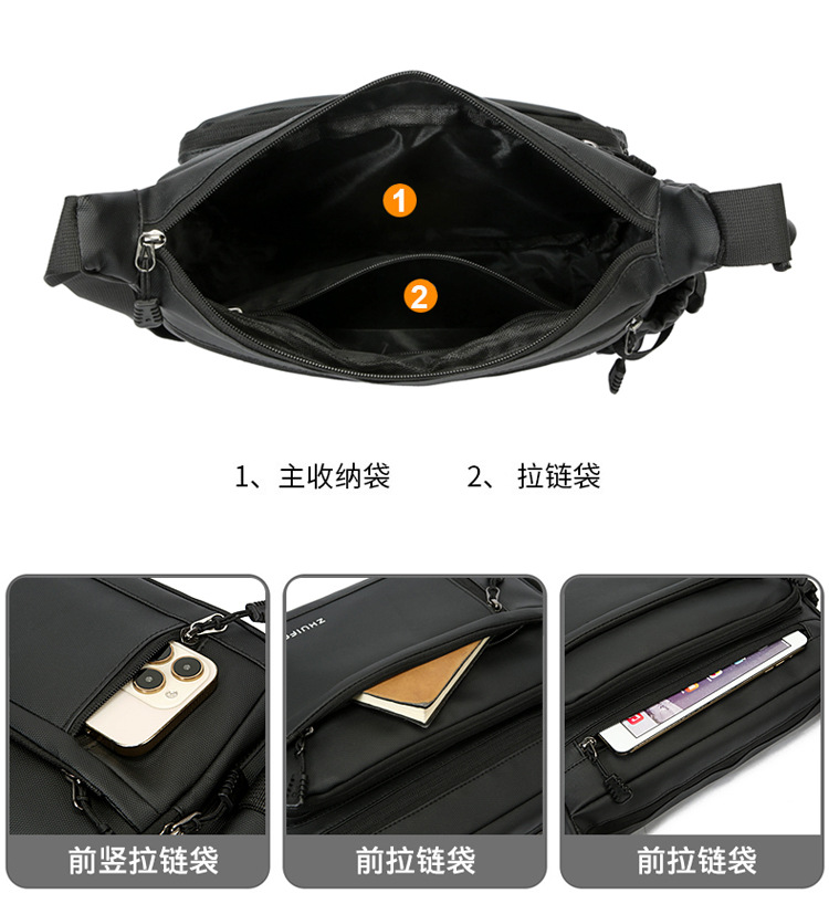 Cross-border men's single-shoulder bag, multi-layer large-capacity crossbody bag, fashionable and lightweight motorcycle bag, travel water-resistant small backpack undefined