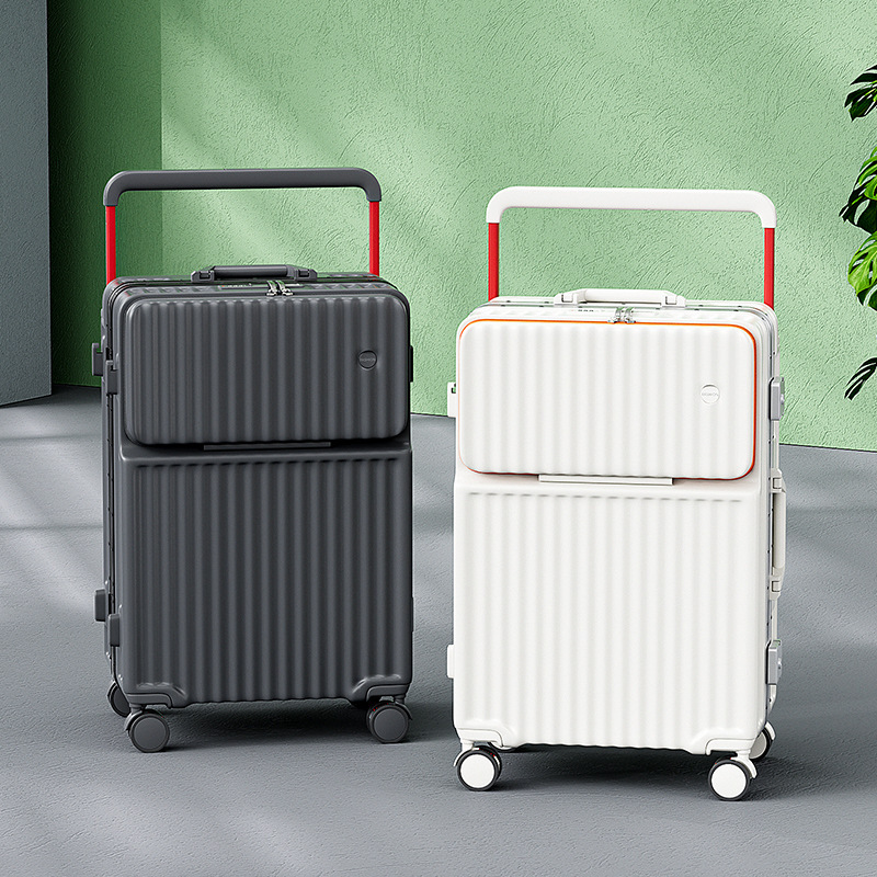 Wide Handle + Front Opening Multifunctional Suitcase 20inch Carry-On/ 24inch Travel Universal Silent Wheel Password Lock Box