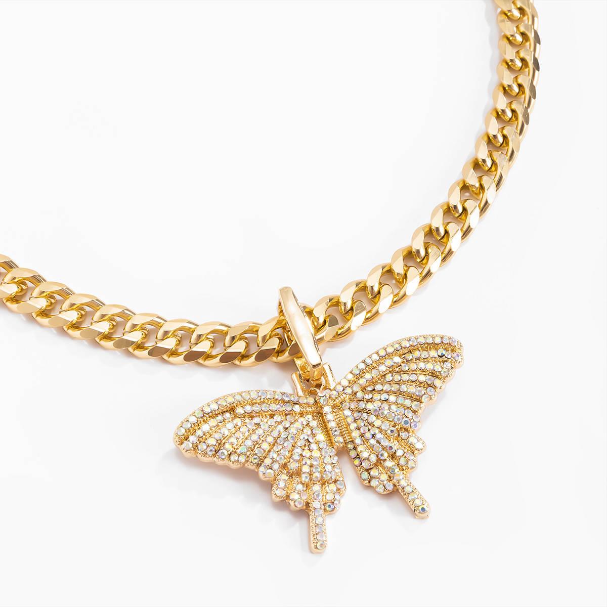 Hip-Hop Butterfly Alloy Plating Rhinestones Menu0027S Pendant Necklace