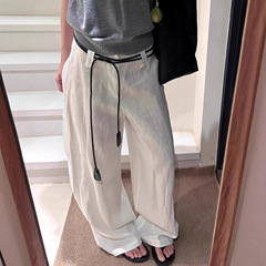 老钱风白色亚麻阔腿裤女2025夏薄款透气高腰休闲裤棉麻垂感镰刀裤