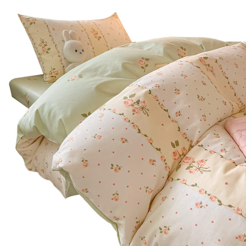 Cama de algodón de tres piezas, dormitorio de estudiantes universitarios de algodón, sábana individual, funda de edredón, sábana, kit para el hogar cuatro