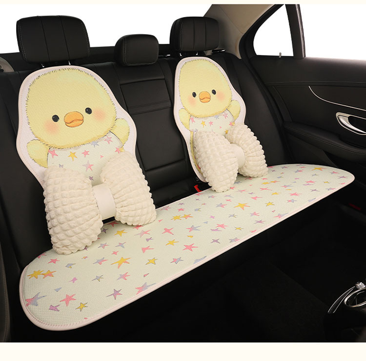 Cute Little Yellow Duck Car Seat Cushion Summer Ice Silk Cooling Pad Girls' Car Interior Decoration Supplies Breathable Non-Slip Seat Cover