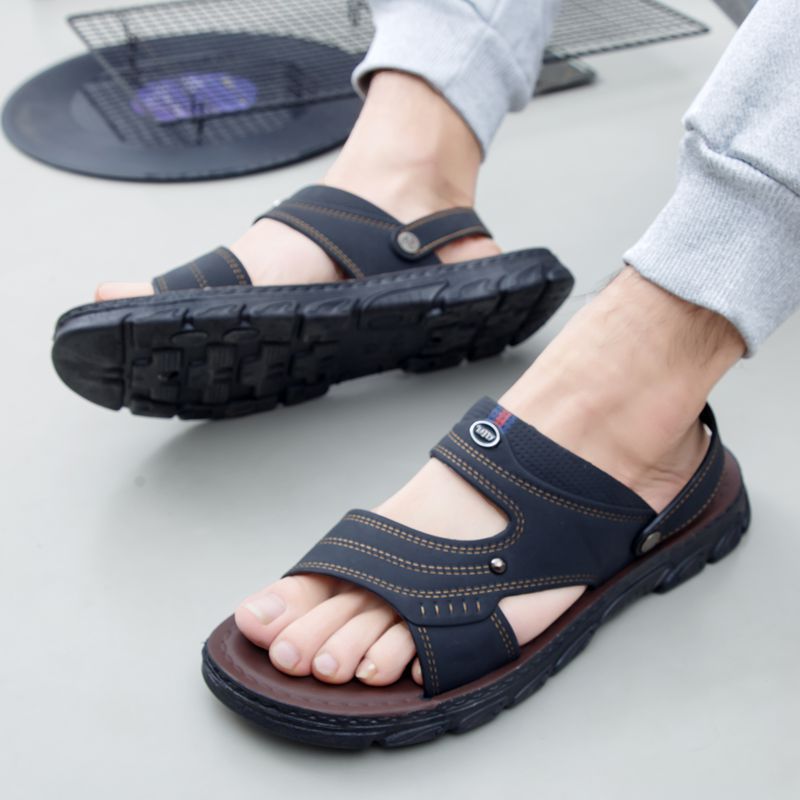 (2개) 샌들 남자 여름 뉴 오픈 토 유스 비치 신발 듀얼 사용 비치 샌들 및 슬리퍼 안티 슬립 남성용 샌들