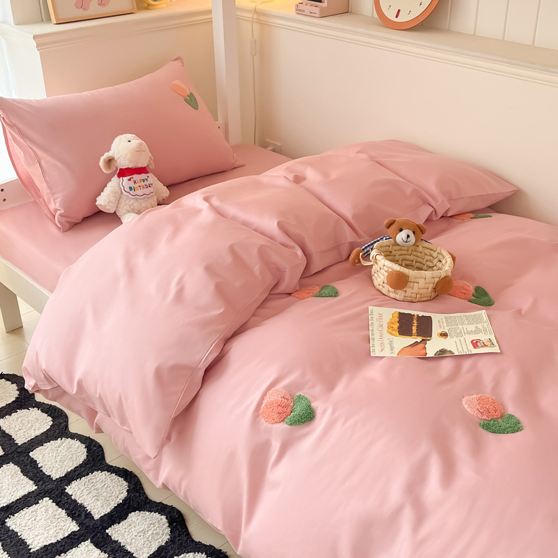 Juego de cama de dormitorio de estudiantes de tres piezas, ropa de cama de algodón puro, sábana, edredón, juego de cuatro piezas