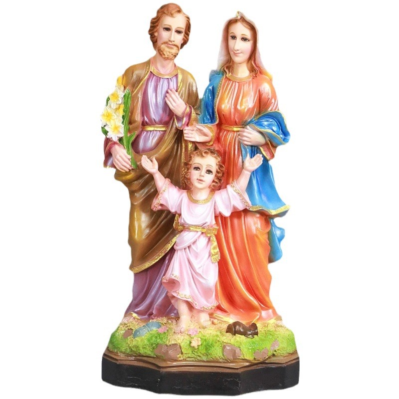 Estatuas transfronterizas de 50cm de estilo exterior de la Sagrada Familia de tres personas, estatuas de la iglesia de la casa decoran la sala de estar de la figura principal