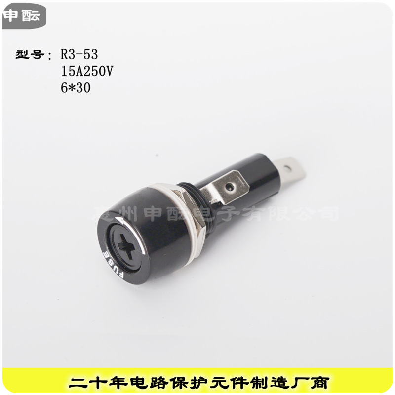 R3-53保险丝座 6*30 15A 250V 螺旋式 面板安装 保险管座