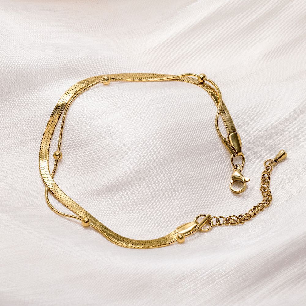 Elegant Double Layer Titanium Steel Bracelet Chain 18k Gold Vacuum Plated Non Fading For Stacking Jewelry Accessory_voghion.com