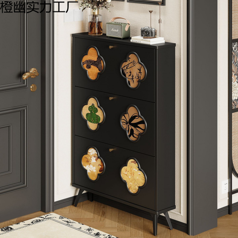 Shoe Rack New Ultra-Thin Tipping Shoe Cabinet Integrated Wall-Mounted Home Entrance Large-Capacity Entrance Storage Cabinet Entry Shoe Rack