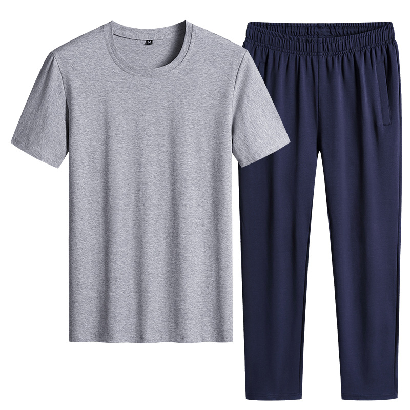 Trajes deportivos de verano delgados pantalones de manga corta de dos piezas de ropa de hombre casual camiseta de color sólido ropa deportiva se puede imprimir