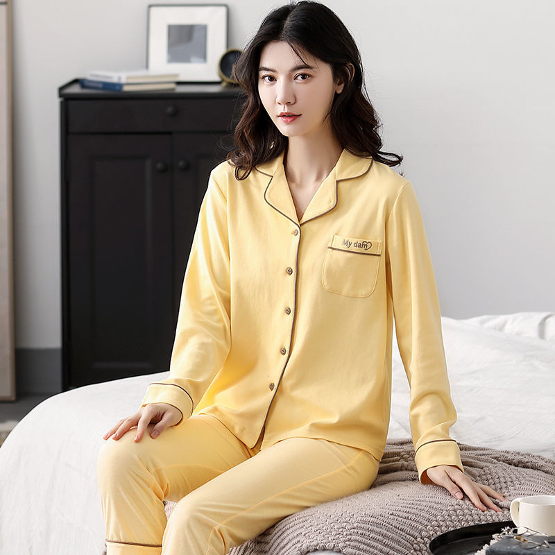 Pijamas de mujer de manga larga 100% algodón primavera y otoño se pueden usar fuera casual de otoño e invierno ropa de hogar traje de ropa de confinamiento