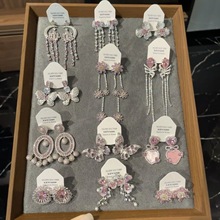 银针新中式锆石树叶水滴耳环轻奢高级感耳钉复古宫廷风气质耳饰女