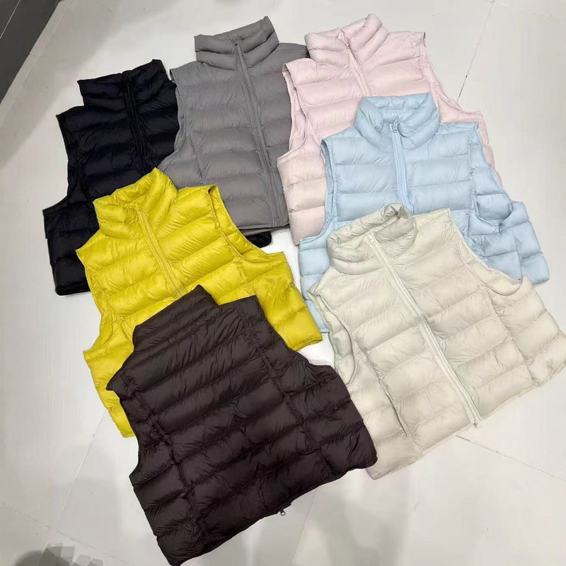 New Autumn and Winter Ribbed Vest 90% White Duck down Jacket 2025 Stand Collar Vest Warm Puff Outerwear Thickened Vest