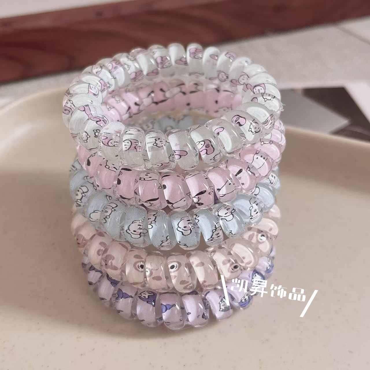 봄 스타일 귀여운 산리오 프린트 고탄성 두꺼운 전화선 헤어 밴드 소녀의 달콤한 포니테일 머리띠는 멋집니다