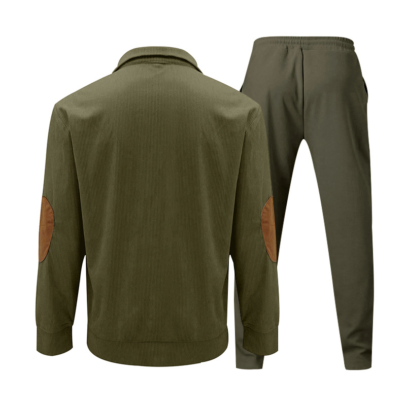 Abbigliamento da uomo casual, completo con pantaloni e felpa in velluto a coste con colletto alto e maniche lunghe_voghion.com