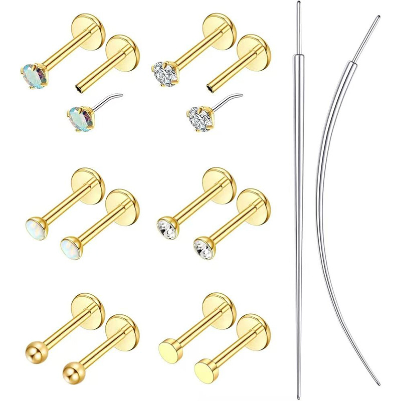 Silver pointed spike labret stud material detail