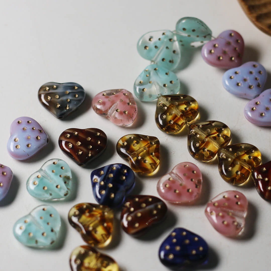 粉紫绿蓝棕桃心珠 约12x14mm手作手工串珠材料捷克珠