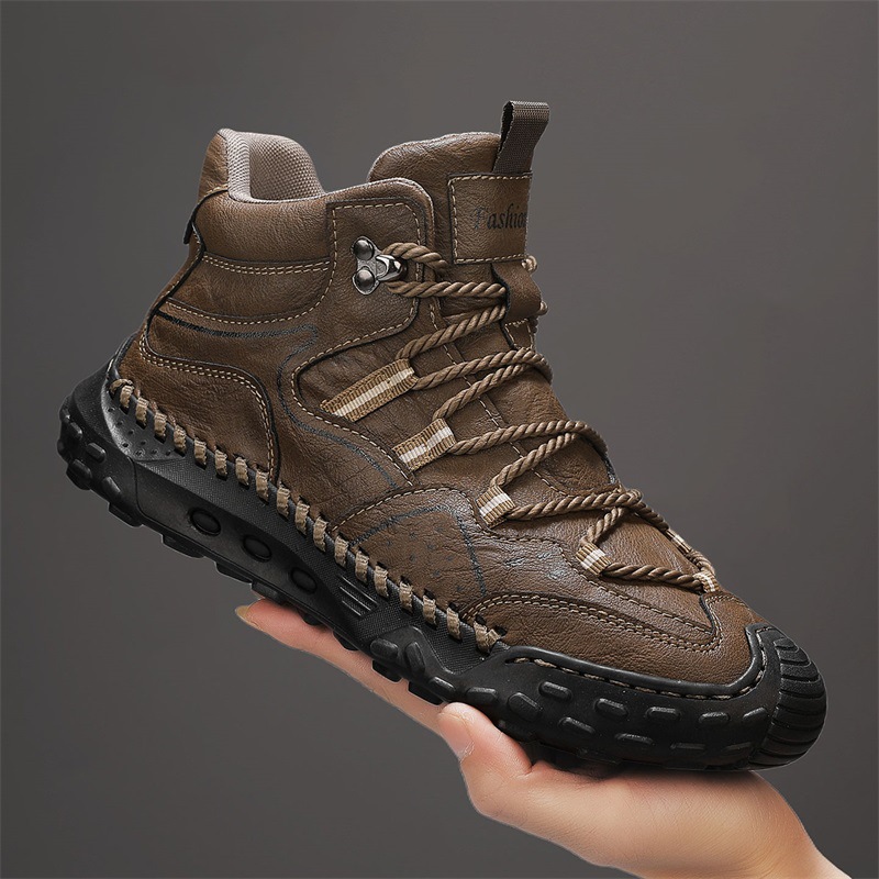 Men's Handmade Casual Shoes, Short Boots, Men's Outdoor Casual Boots, Trendy Mid-Top Men's Shoes_vogvips.com