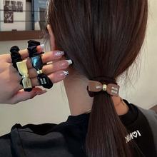 韩国新款蝴蝶结字母发圈女士高级气质优雅扎低马尾辫发绳皮筋头饰