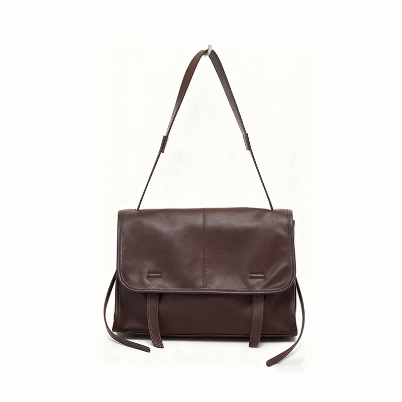Vintage Cowhide Messenger Bag Large Capacity Commuter Shoulder Crossbody Tote Bag Premium Genuine Leather Handbag For Women - Thumbnail 7
