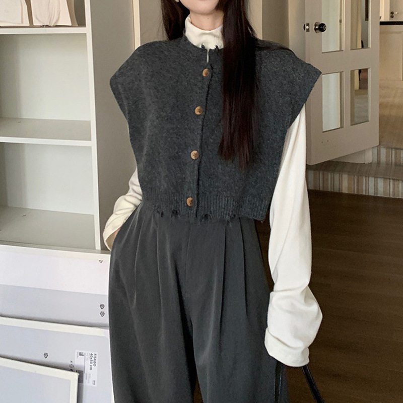 24 Dongpuyuan estilo coreano japonés y coreano casual chaleco de cachemira cardigan de cuello redondo convencional image 8
