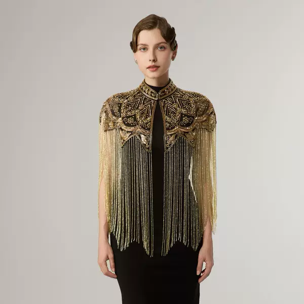 Sequin Beaded Dress Shawl European and American Retro High-End Dance Party Handmade Tassel Cloak Amazon Cross-Border