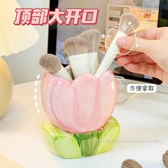 Pen holder tulip flowers ceramic ornaments desktop office dormitory creative makeup brush storage bucket stationery storage