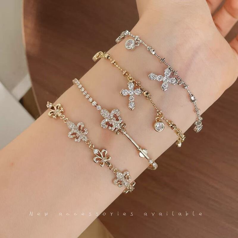 New coffee gold cross iris key bracelet niche coffee gold Melard layered fashion jewelry New coffee gold cross iris key bracelet niche coffee gold Melard layered fashion jewelry