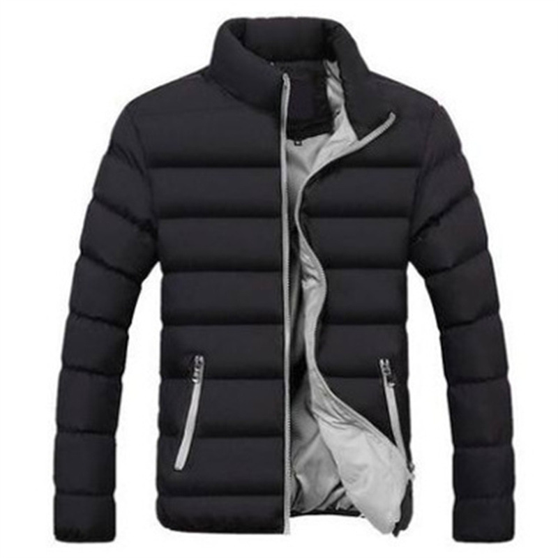 2023 Winter New Men's Cotton Padded Jacket Men's Thickened Solid Color Stand-Up Collar Zipper Cotton-Padded Jacket Coats_voghion.com