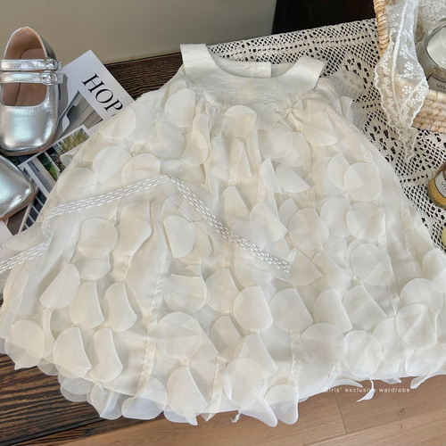 Korean children's clothing 2024 new spring and summer girl dress children petal princess dress loose sleeveless backless dress