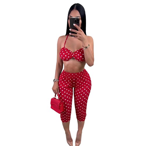 European and American cross-border new women's clothing fashionable spot print sexy suspender top waist-length hip lifting pants suit for women