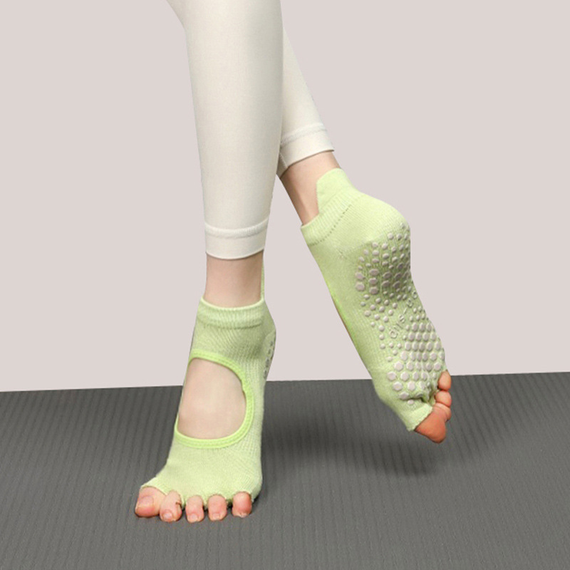 Calcetines de yoga para otoño e invierno, calcetines de cinco dedos, calcetines antideslizantes para Pilates, calcetines deportivos profesionales para mujer con dedos separados, venta al por mayor con espalda abierta.