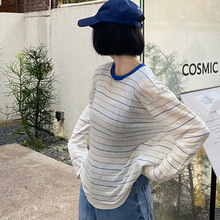 SW棉混纺海魂条纹针织衫女秋26秋冬慵懒宽松圆领薄款上衣 S3MY020