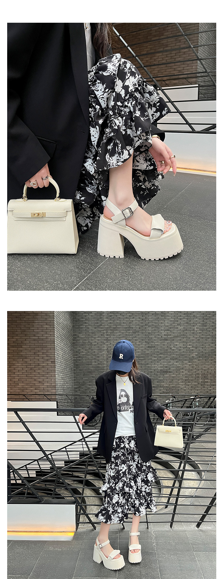 Sandal quai ngang đế dày gót vuông phong cách La Mã, đế platform tăng chiều cao, siêu nhẹ không mỏi chân — Màu đen chi tiết 13