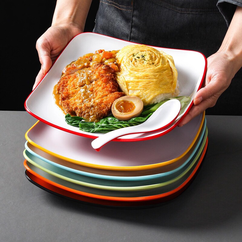 Melamine Tableware Square Plate Commercial Fast Food Restaurant Pig's Foot Rice Fast Food Plate Set Restaurant Hotel Rice Plate