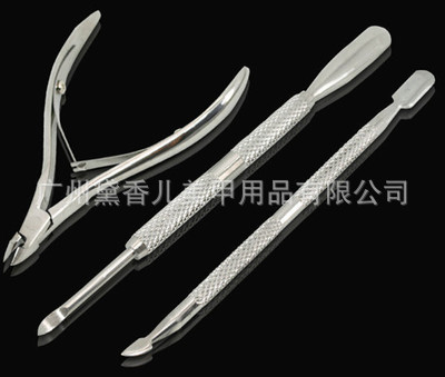 Herramientas de uñas tijeras de piel muerta de acero inoxidable multifuncional uñas piel muerta empujar piel muerta Tenedor de piel muerta de tres piezas