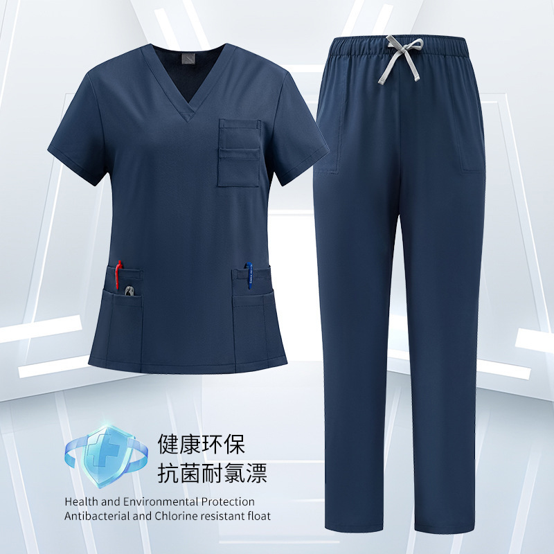 Summer New Short-sleeved Operating Room Split V-neck Work Clothes suit Stomatologist Nurst Clothes Quick-drying Hand-washing Clothes
