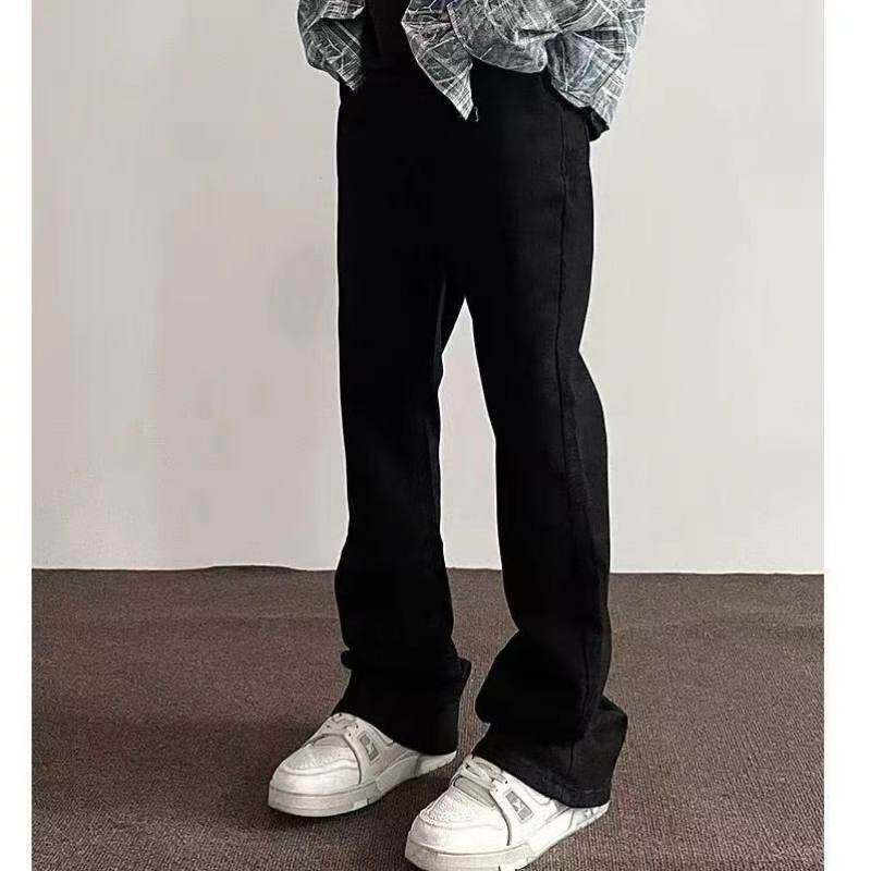 Jean droit délavé vintage avec évasement subtil – Pantalon en denim extensible (taille basse, détails peints à la main, tenue décontractée printanière, tailles M à 4XL)_voghion.com