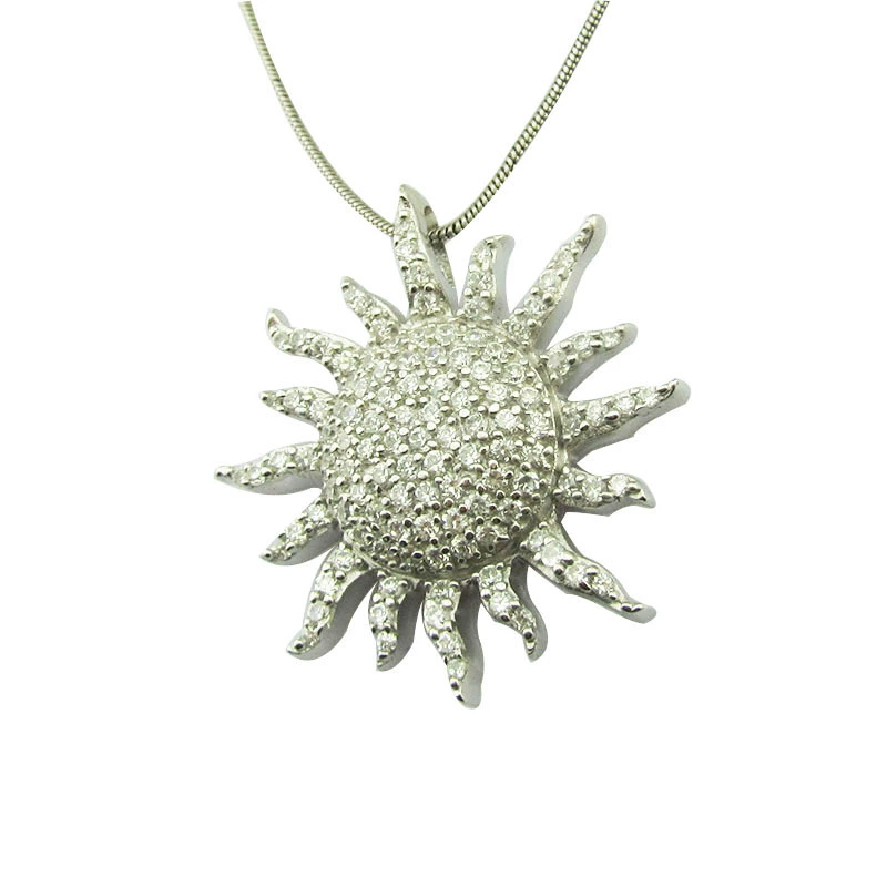 Pendant solar-powered, stone inlay, platinum zirconium, accessory, silver 925 sample