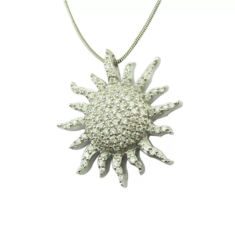 Pendant solar-powered, stone inlay, platinum zirconium, accessory, silver 925 sample