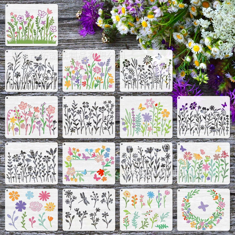 Трансграничные цветочные сорняки Полная живопись шаблон настенная бутылка граффити струйная надрезная живопись DIY украшения