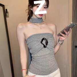纯欲辣妹风扣环露背褶皱抹胸吊带背心女夏款新款修身显瘦绝美上衣